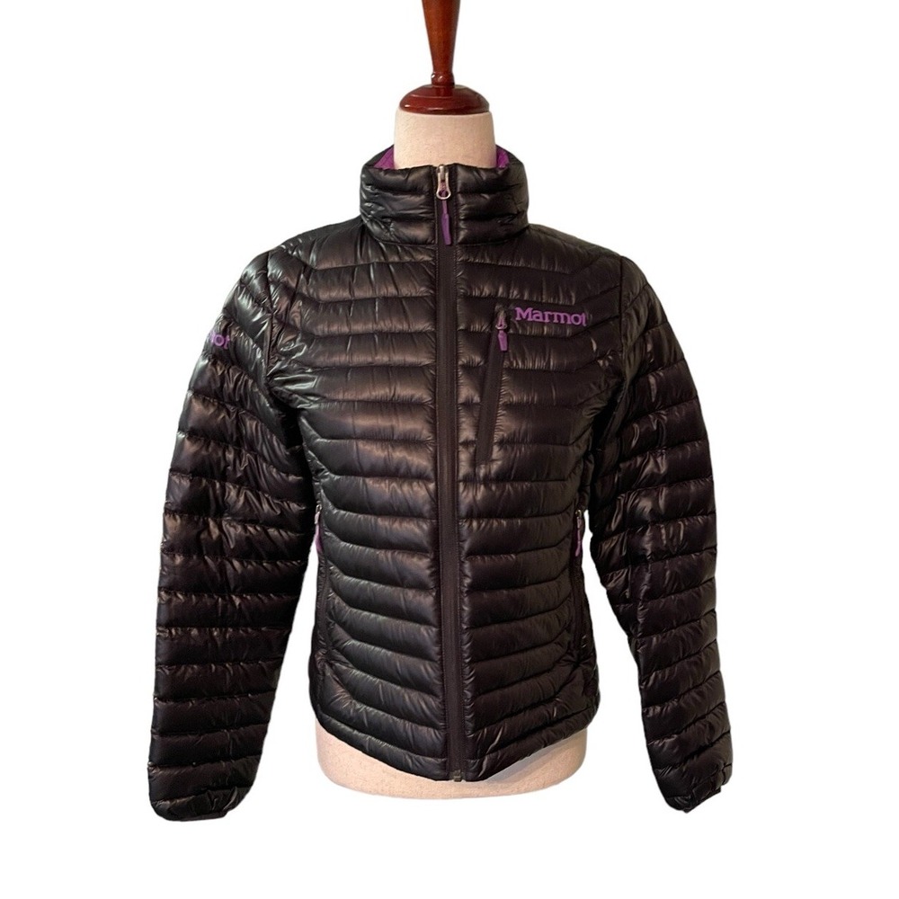 Marmot Pertex Quantum Down Fill Zip Puffer Jacket Black Purple Women's Size XS
